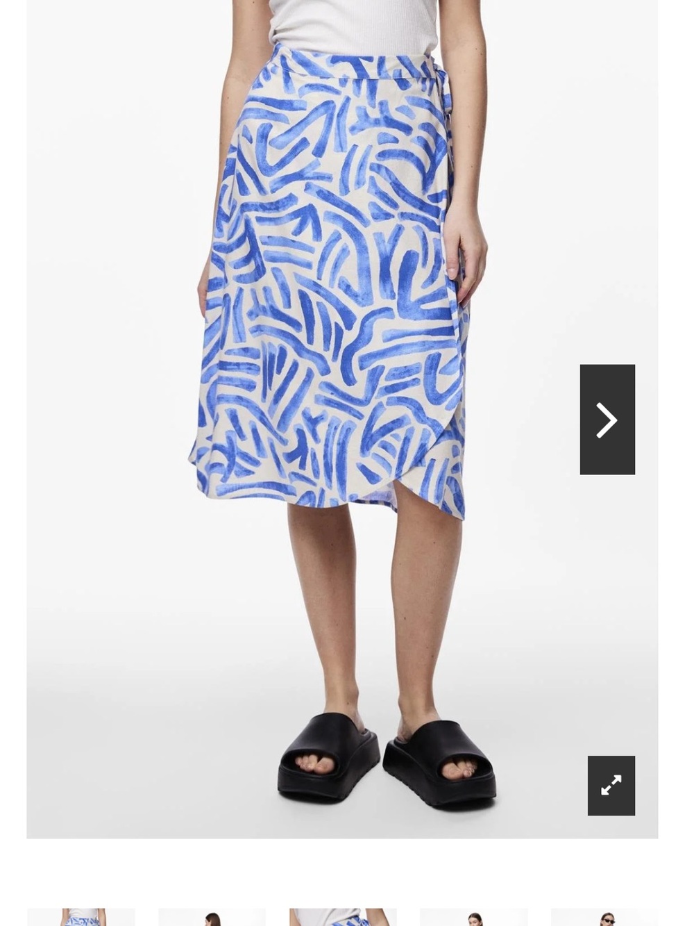 Wrap Blue Brushstroke Midi Skirt